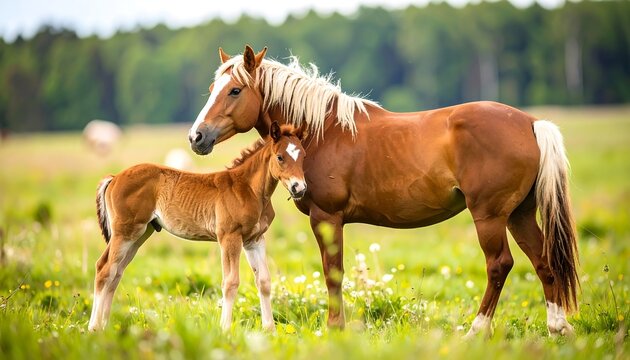 Mother horse and foal in a meadow (1)