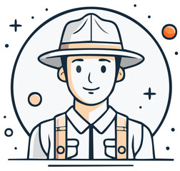 Smiling park ranger character in a uniform and hat vector illustration