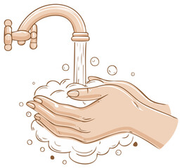 Hands washing with soap under running water, healthcare and hygiene concept
