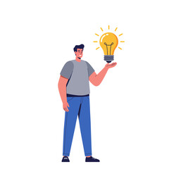 Man holding glowing lightbulb symbolizing brilliant idea generation for innovation and creative problem solving