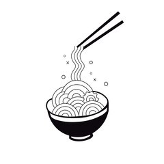 ilustración de una platillo oriental ramen con palillos chinos 