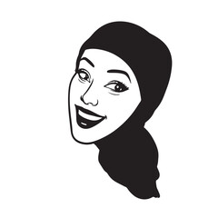 Woman Hijab Silhouette Black and White Vector Image Illustration for Modern Art and Digital Design