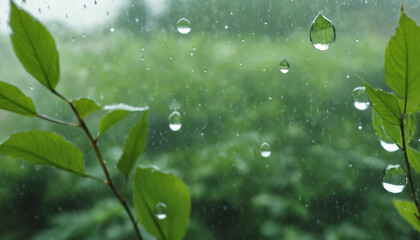 Raindrops near the window glass