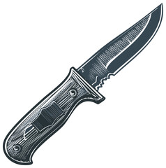 Obraz premium Hunting Knife Illustration with Engraved Details Sharp Blade and Decorative Handle for Outdoor Adventures