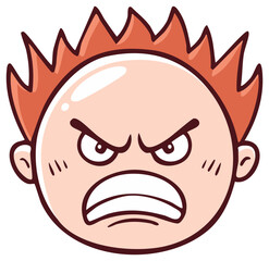 Fototapeta premium Cartoon image of an angry face with spiky red hair.