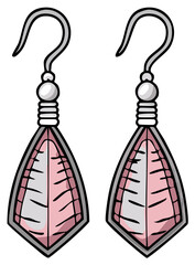 Fototapeta premium Pair of pink geometric dangle earrings with metallic hooks and silver accents