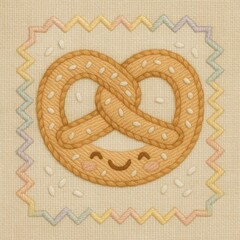 Whimsical Pretzel Illustration with Smiling Face and Soft Texture