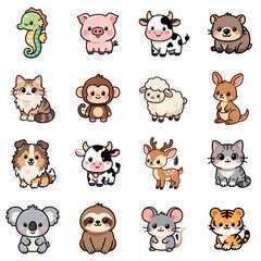Fototapeta premium Transparent PNG - Collection of cute animal sticks