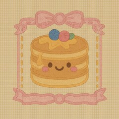 Cute Cartoon Pancake with Smiley Face and Colorful Toppings Design