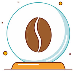 Vibrant Coffee Bean Design in Clear Glass Dome with Simple Outline Style