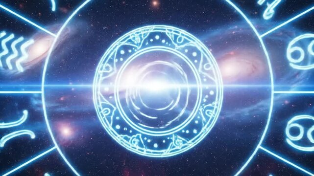 Zodiac Circle with Cosmic Galaxy Background