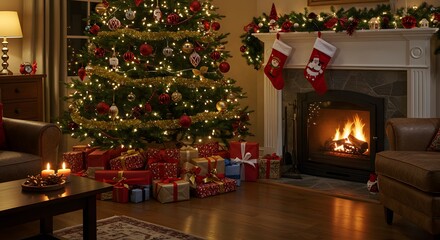 Christmas tree fireplace cozy interior