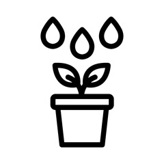 Growing Plant with Water Drops Line Icon of Gardening Tools Icon Set