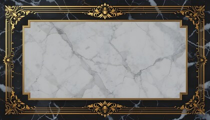 Luxury invitation card with black marble background, gold foil typography, and ornate borders