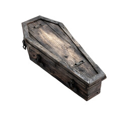 Old antique wooden coffin isolated on a white background, perfect for treasure or storage