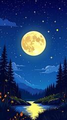 Naklejka premium Night Landscape Illustration