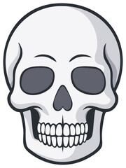 Obraz premium Clean cartoon human skull graphic with expressive eyebrows vector illustration