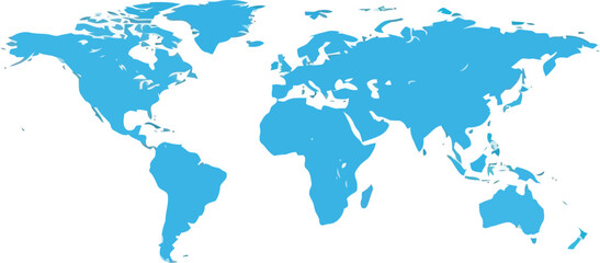 Stylized blue world map with continents clearly defined on a white background earth globe