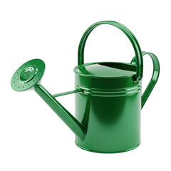 A shiny green watering can tool on transparent background