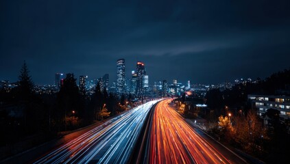 Fototapeta premium City lights blur on highway at night