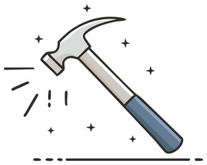 Cartoon illustration of a hammer with sparkles and impact lines