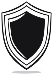 Isolated black shield illustration with white outline for security, protection, or logo design
