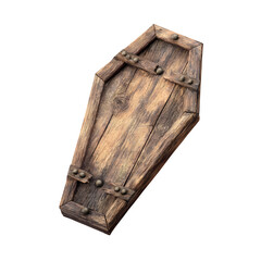 An antique, old, wooden box with a brown coffin  is isolated on a white background