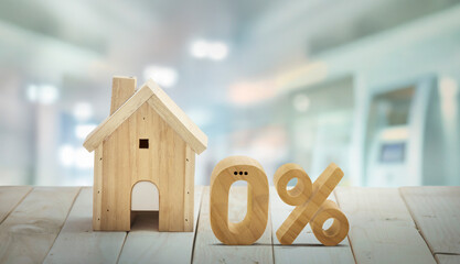 "House investment and financial business concept with bank loan, debt, credit, mortgage, interest rate chart, zero percent financing, banking, real estate and money management