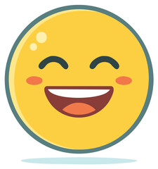 Happy yellow cartoon emoji face with closed eyes and wide open mouth expressing joy