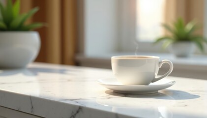 Fototapeta premium Luxurious white granite surface, tea, empty space for products, modern, top view
