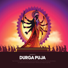 Fototapeta na wymiar indian God durga in Happy Durga Puja Subh Navratri background. vector illustration