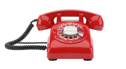 Red rotary phone isolated on transparent background