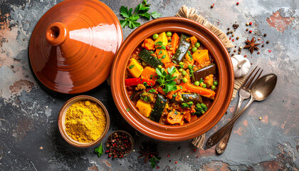 Colorful Moroccan Tagine Top View
