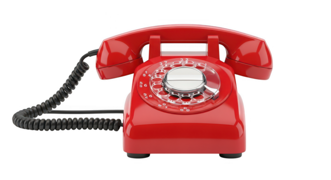 Red rotary phone isolated on transparent background