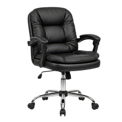 Black leather office chair isolated on transparent background
