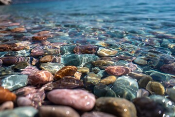 Sea shells and pebbles on the beach are a natural pattern of the ocean shore