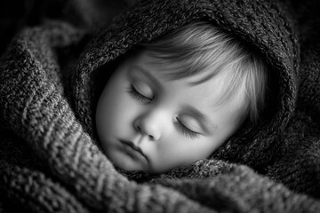 Smiling portrait of a cute little girl in a winter hood