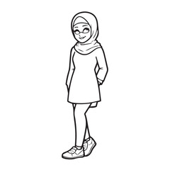 Woman Hijab Silhouette Black and White Vector Image Illustration for Modern Art and Digital Design
