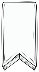 Monochrome hand-drawn outline of a blank vertical bookmark or ribbon banner template