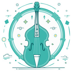 Obraz premium Teal Upright Bass Musical Instrument Flat Design Vector Illustration