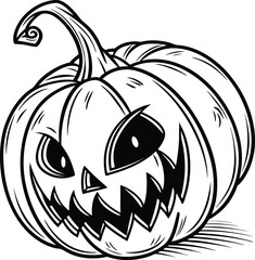 Halloween vector art of an eerie black and white drawing of a sinister jackolantern with a menacing grin and sharp teeth, , ideal for halloweenthemed designs and illustrations