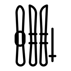 Skis and Poles Line Icon of Skiing and Snowboarding Icon Set