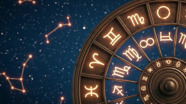 Zodiac Wheel in Cosmic Scene