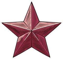 Obraz premium Stylized five-pointed star with burgundy and pink shading and a sketched texture
