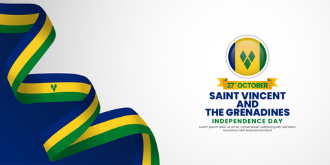 saint vincent and the grenadines independence day banner background with waving ribbon flag