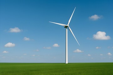 wind turbine on green field under clear blue sky