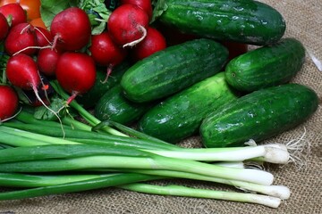 Fresh vegetables radish cucumber tomatoes