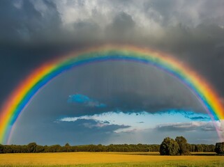rainbow over green field