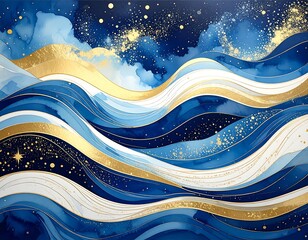 Abstract cosmic waves with gold accents