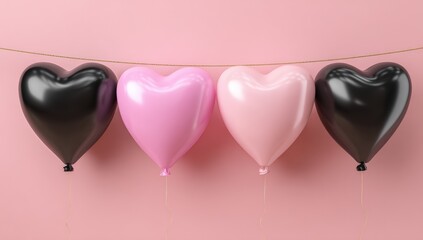 Three heart-shaped balloons in pastel colors